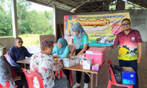 ปศุสัตว์อำเภอโคกโพธิ์ รณรงค์ฉีดวัคซีนป้องกันโรคพิษสุนัขบ้า ปี 2568